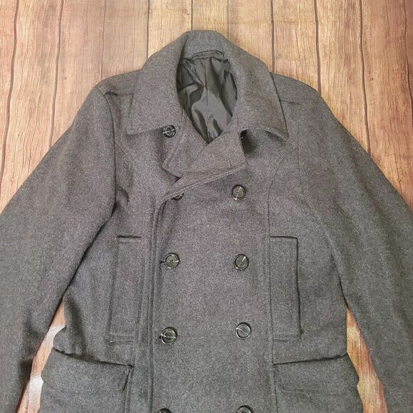 French Connection Pea Coat Womens S Gray Double Breasted Wool Blend Button Front - Picture 8 of 12